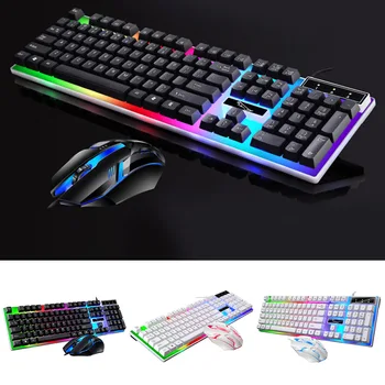 

Wired Gaming Keyboard and Mouse Set Colorful LED Backlit USB Gaming Keyboard Mouse for Laptop PC Gamers KQS8