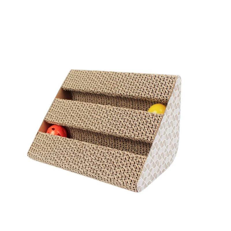 Прочная царапина Pad Когтеточка гофрированная картонная Когтеточка с шарики с колокольчиками, кошачья игрушка скретч доска