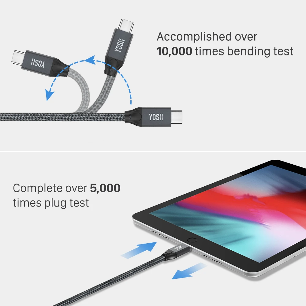 Кабель YOSH USB C-type C для быстрой синхронизации данных и зарядки 3,1 Gen 2 Thunderbolt 3 для Samsung gs9 10 iPad Pro Dell