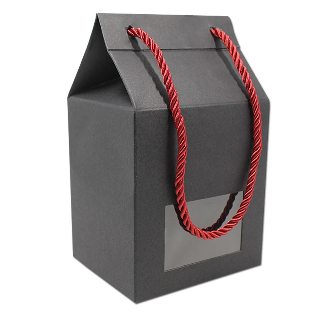 

100pcs/lot 10*8*11cm Black / White Craft Candy Cake Food Storage Paper Box Party Gift Packaging Portable Window Boxes With Rope