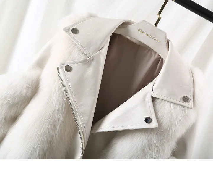 Winter New Fashion women Motorcycle coat with belt real Fox Fur Jacket Woman whole fox Fur short Coat
