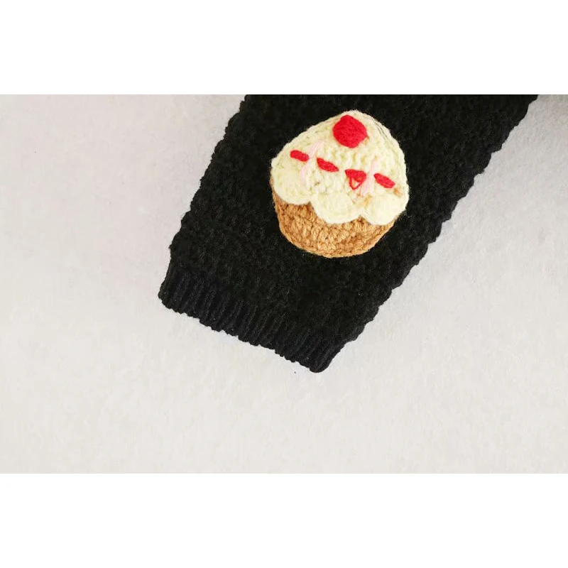 za 2019 Women Fashion Vintage Sweet Cake Appliques Short Style Knitted Sweater O Neck Long Sleeve Stylish Pullovers Chic Tops za 2019 Women Fashion Vintage Sweet Cake Appliques Short Style Knitted Sweater O Neck Long Sleeve Stylish Pullovers Chic Tops