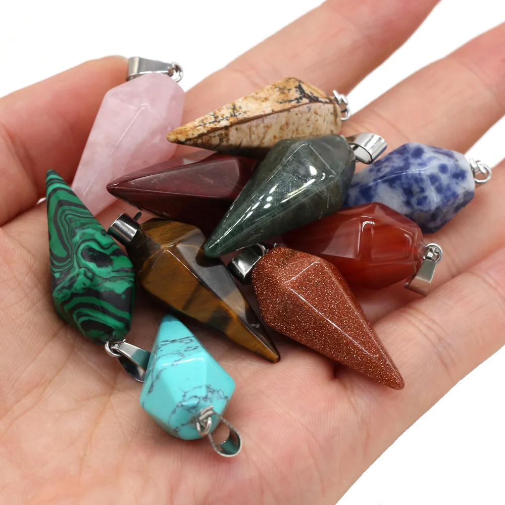 Pendentif Conique En Pierre Semi-Précieuse Naturelle, Turquoise, Agate, Malachite, Clip, Bijoux, Collier, Boucles D'Oreilles, Accessoires, Diy