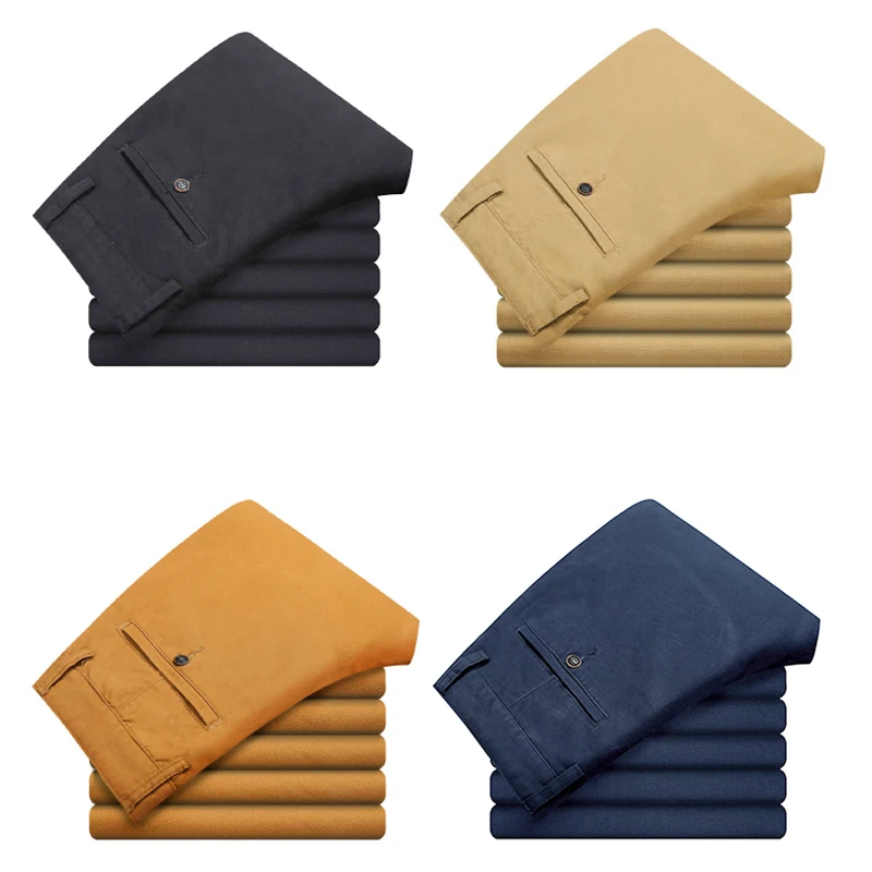 Mens Pants Cotton Casual  Stretch male trousers man long Straight High Quality 4 color Plus size pant suit  42 44 46 5