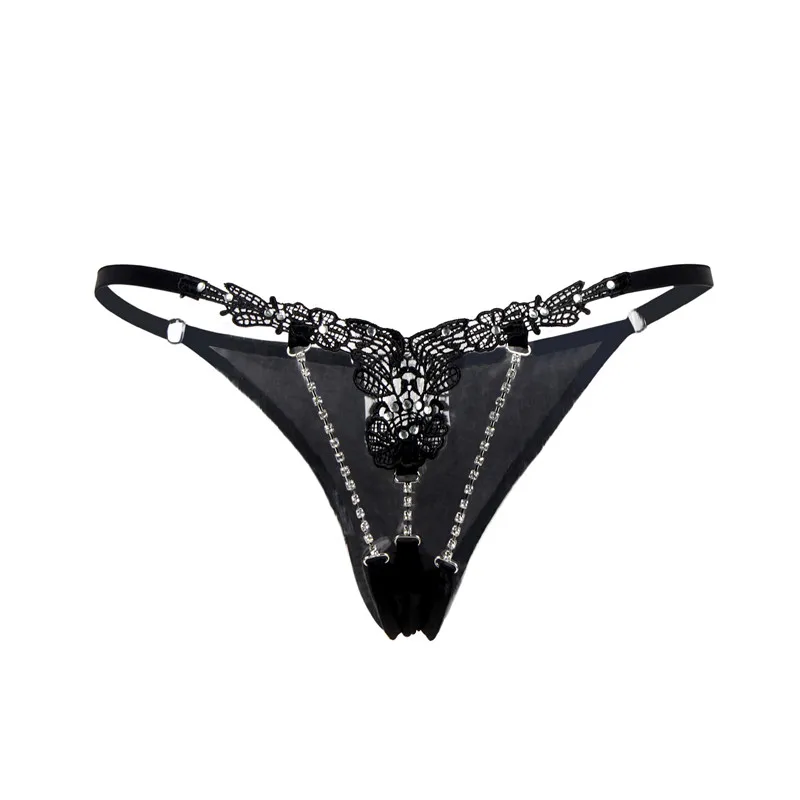 black panties Сексуальные экзотические стринги с бусинами, нижнее белье, кружевное цветочное нижнее белье, низкая талия Бесшовные трусы, трусики, нижнее белье, Прямая поставка P5109 - Цвет: black panties