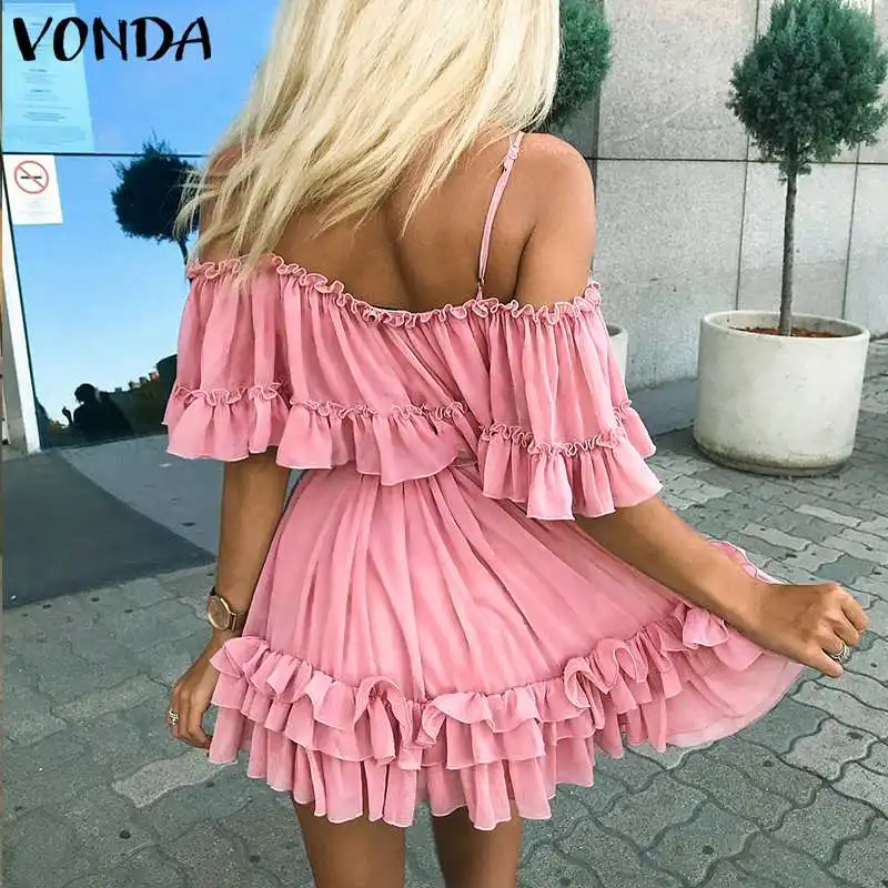 VONDA летнее платье для беременных, сексуальное мини-платье с открытыми плечами и оборками, элегантное пляжное платье, женские богемные вечерние платья