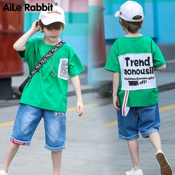 

Boys Clothes Set Short Sleeve T-Shirt Jeans 2 Piece Set Red Green Children's Clothing For Boys Boutique Apparel
