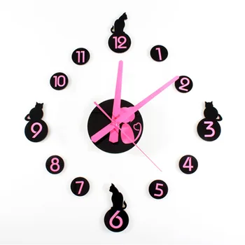 

Creative DIY Cat Wall Clock Modern Design Decorative Kids Room Clocks Acrylic Quartz Cute 3D Stickers Pink Wall Watch Home Decor