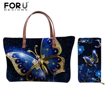 

FORUDESIGNS Beauty Butterfly Printed Handbag Purse Set Women Casual Shoulder Beach Bags Large Capacity Lady Travel Messenger Bag