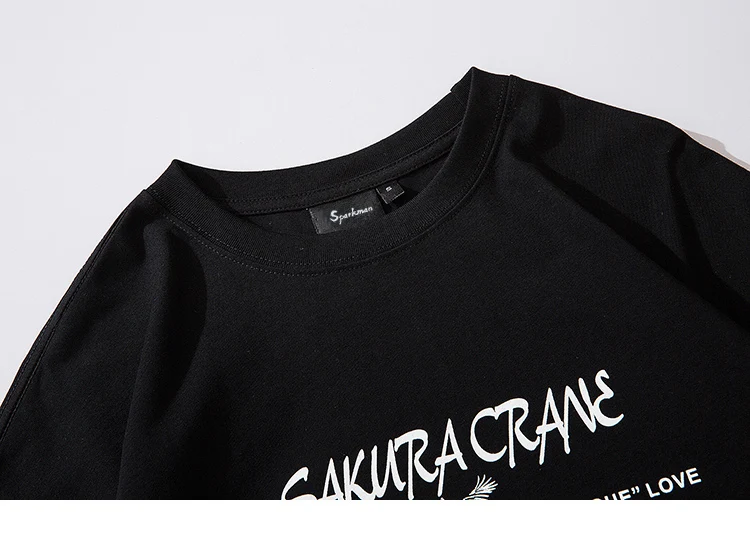 Футболка мужская хип-хоп Японская уличная одежда Harajuku Sakura Crane футболка с коротким рукавом Хлопок Япония уличная одежда футболка мода