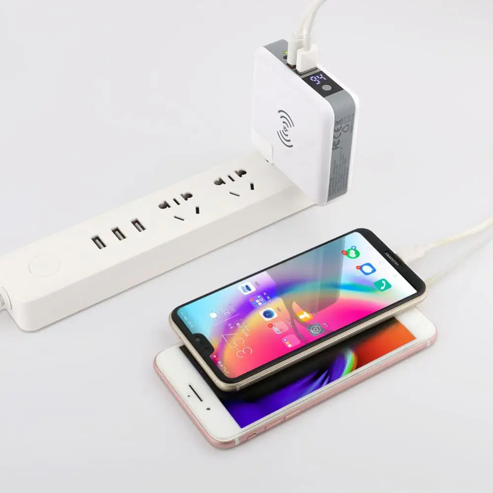 3 в 1 QI Беспроводное зарядное устройство для зарядки 2 usb type C дорожное зарядное устройство с цифровым экраном для iPhone samsung Xiaomi Phone