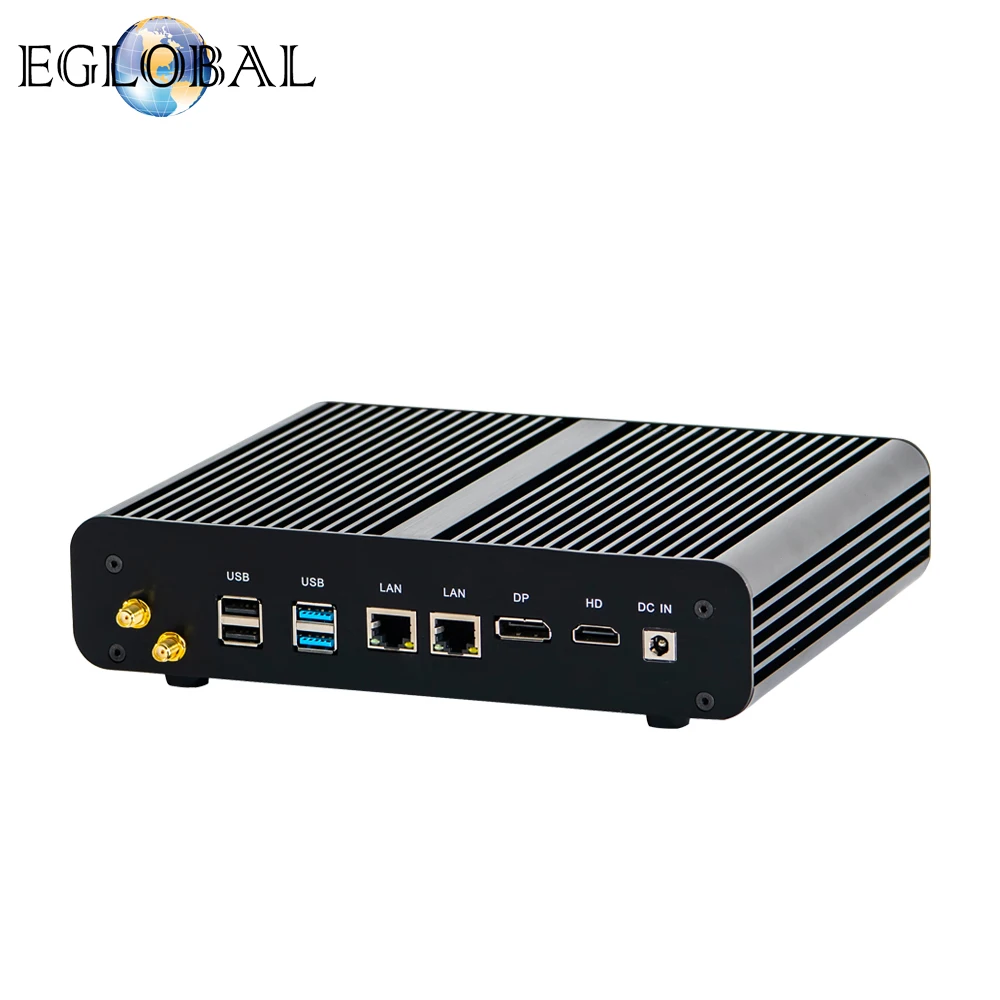 Eglobal Fanless Mini computer intel core i7 7560U low power portable HTPC VGA HDMI Dual Lan 5