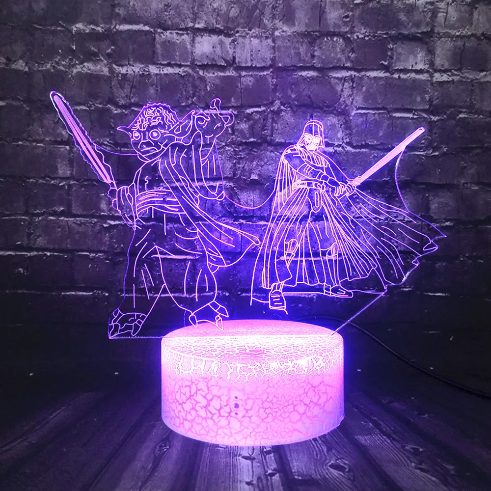 Модный Рождественский подарок для детей, черный рыцарь, Мастер Йода, 3D, Звездные войны, мультфильм, светодиодный, трещины, 7 цветов, умный сенсорный, сменный, ночной Светильник