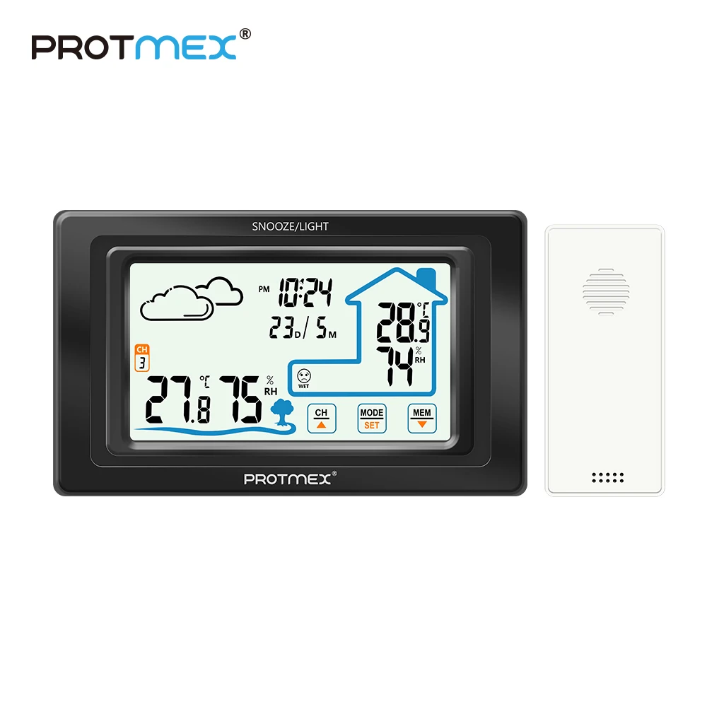 Метеостанция Protmex PT19A с цветным экраном сенсор термометр гигрометр измеритель