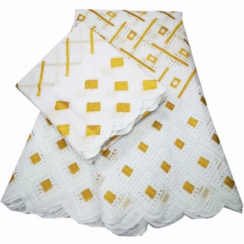 

white swiss voile lace fabric with gold embroidery 5+2yards Nigerian lace fabric african dry lace with tull lace