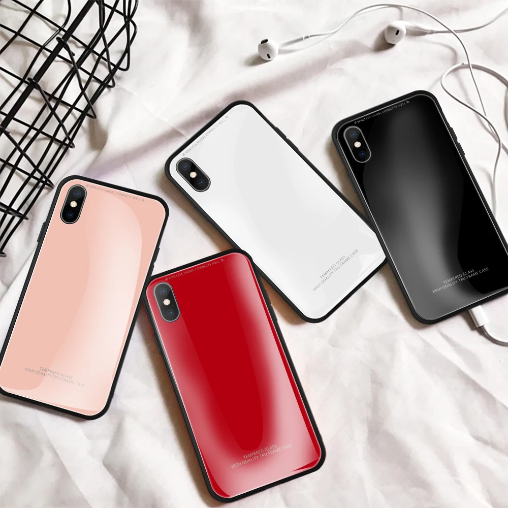 Модный жесткий стеклянный чехол для телефона для iPhone XR XS X XS Max однотонный Гладкий роскошный защитный чехол Funda для iPhone 6 6S 7 8 Plus