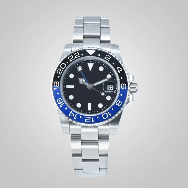 Автоматические часы GMT синие и черные 40 мм Φ сапфировое стекло для часов браслет