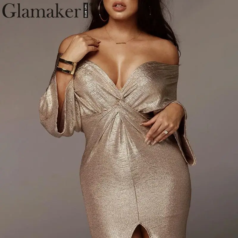 Glamaker, Ретро стиль, v-образный вырез, высокая талия, бодикон, платье для женщин, с открытыми плечами, с разрезом, вечерние, длинное платье, весна-лето, сексуальное, элегантное, vestidos