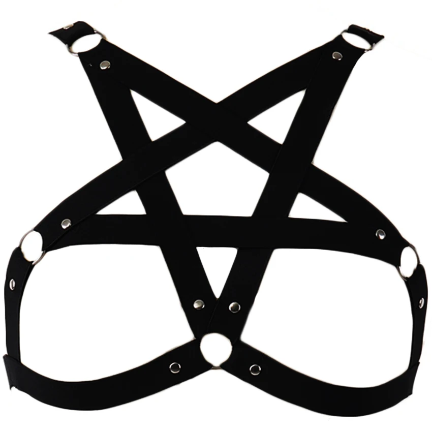 Goth Top Pentagram harness belt Black Cage Bra Woman Sexy Lingerie Harajuku Bondage Body Harness Pentagram Bra