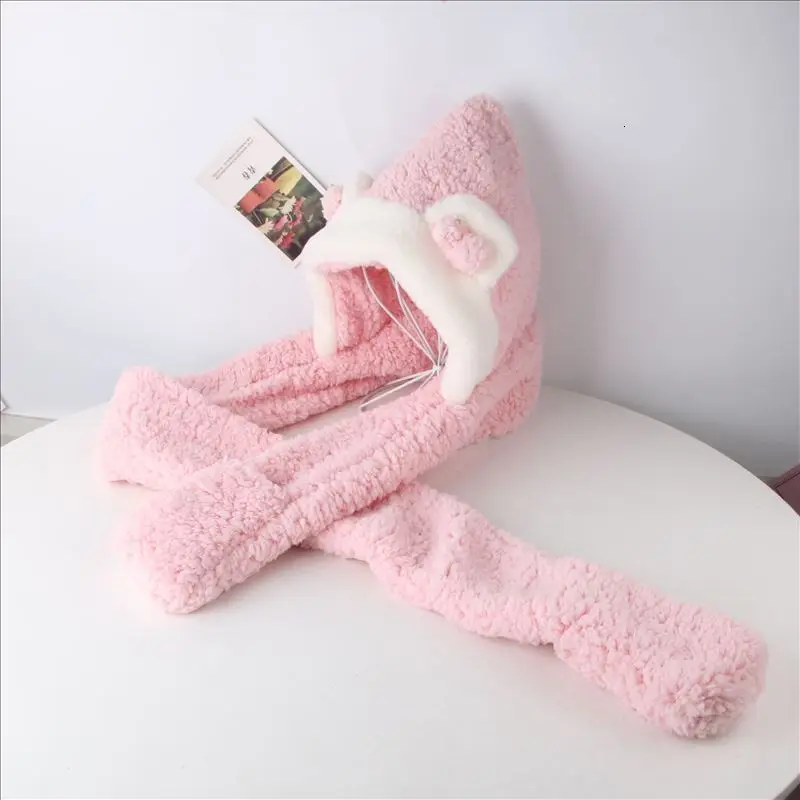 pink adult 3 в 1, многофункциональная шапка, шарф, перчатки, набор, родитель-ребенок, шапка, зимние теплые меховые шапки для женщин и детей, шапка,, новая мода - Цвет: pink adult