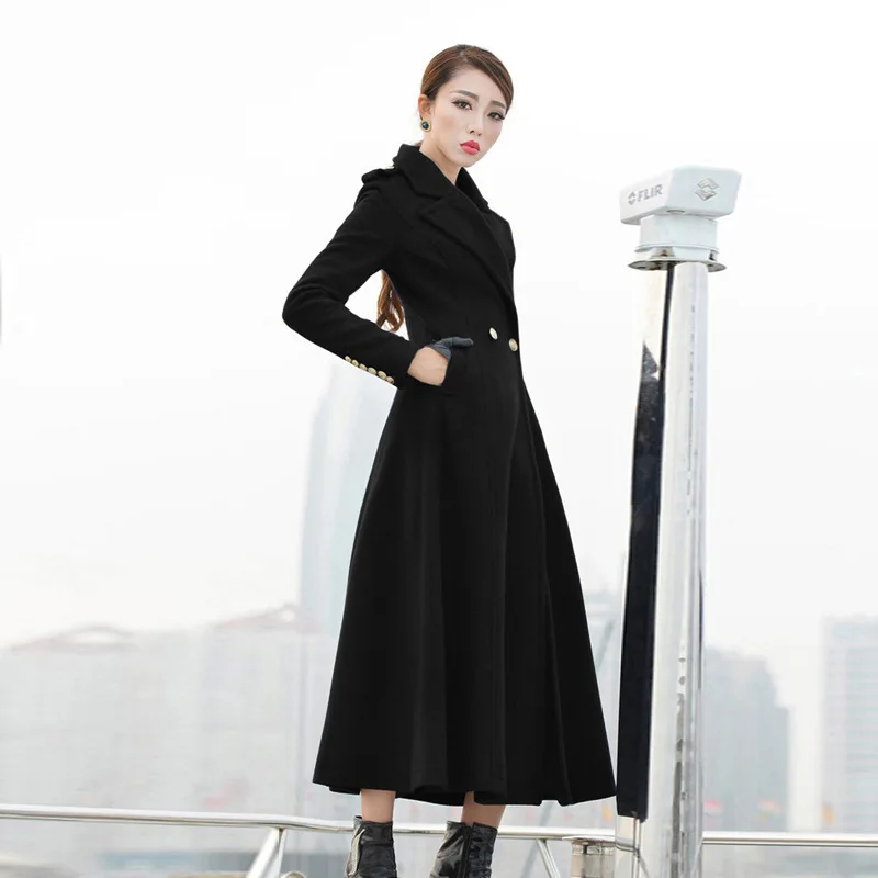 

Winter Woman Coats 2019 Autumn and Winter New Black Wool Coat Slim Long Wool Coat Large Size Professional Coat Female