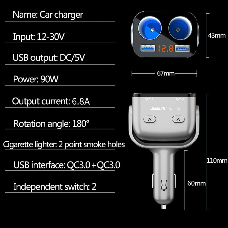 12 V-24 V розетка для автомобильного прикуривателя Разветвитель Зарядное устройство Dual QC3.0 USB Quick Charge светодиодный розетки Мощность адаптер штепсельной вилки Напряжение Дисплей