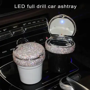 

Diamond-studded ashtray Portable Rhinestone Car Studded Ashtray With Led Lamp Car Supplies