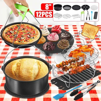 

AUGIENB 12pcs/Set 8 Inches Air Fryer Accessories Home Kitchen Cooking Tools For Barbecue Baking Cooking Fit for 3.7QT-8QT
