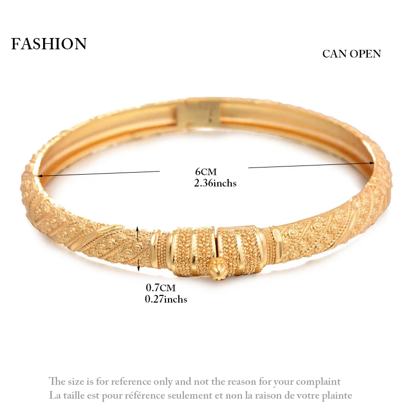 Can open 4pcs/lot Dubai Gold Color Bangles For Women Men Gold Bracelets African European Ethiopia Girls Bride Bangles Gift