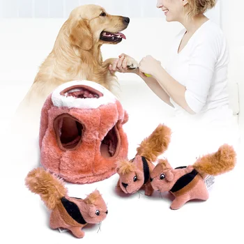 

Game Plush Dog Toy Home Chew Soft Hide-A-Squirrel Squeaky Training Funny Cute Interactive Pet Cat Gift Accessories