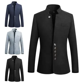 

Fashion Men Stand Collar Suit Jacket Slim Single Breasted Business Blazer Coat Men Suit Single Button Lapels Coat with Pockets