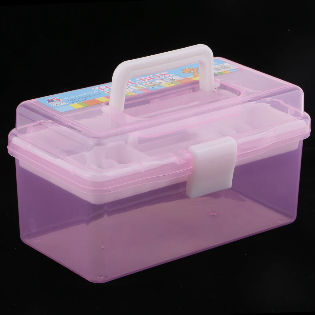 Pink 2 Layer Plastic Jewelry Painting Tool Box Holder Storage Case Organizer