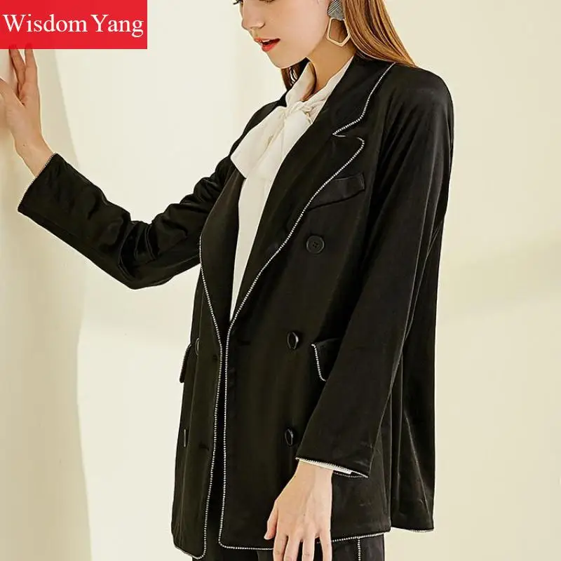 Great Value Elegant Suit Jacket Womens Black Ol Fashion Korean Coats Vintage Female Business Coats Jackets Office Ladies Outerwear Overcoat