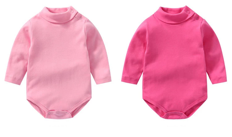 0-3 Yrs Baby Infant Clothing Turtle Neck Cotton Rompers Solid Color Newborn Boys Girls Autumn Winter Long Sleeve Jumpsuit Tops vintage Baby Bodysuits