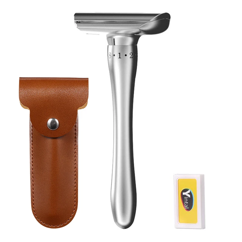 Doppelschneidiger, verstellbarer Sicherheitsrasierer, klassischer Rasierer mit 5-Klingen und Etui, langer Griff, Nassrasur, Nullreizung, abnehmbare Klingen – Detail 1