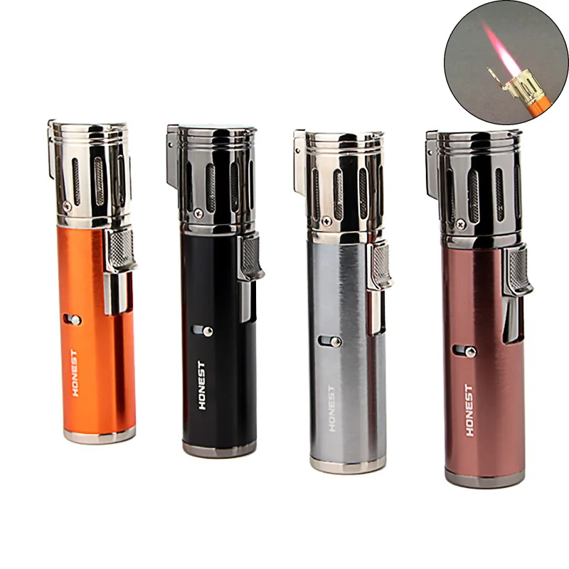 

Honest Lighter Four Torch Red Flame Windproof Lighter Refillable Inflatable Jet Butane Gas Lighters