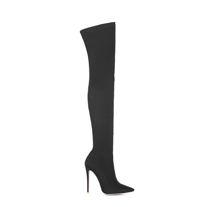 WETKISS/Сапоги выше колена из лайкры; женские шпильки; высокие сапоги; женская обувь для вечеринок; женская обувь с острым носком; зимняя обувь; большие размеры 45
