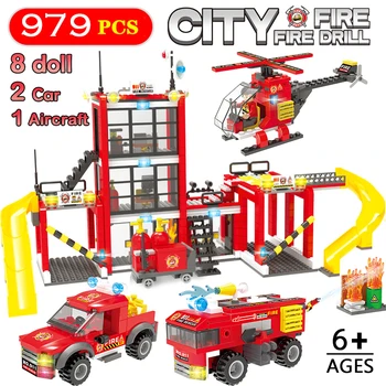 

City Fire Station Building Blocks Sets 979pcs Compatible City Police Fire Rescue Truck Car Bricks Toys for Children