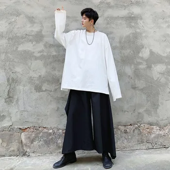 

Men Long Sleeve O-neck Loose Black White Casual T Shirt Male Streetwear Hip Hop Fashion Hip Hop Tshirt Pullover Tees Shirts
