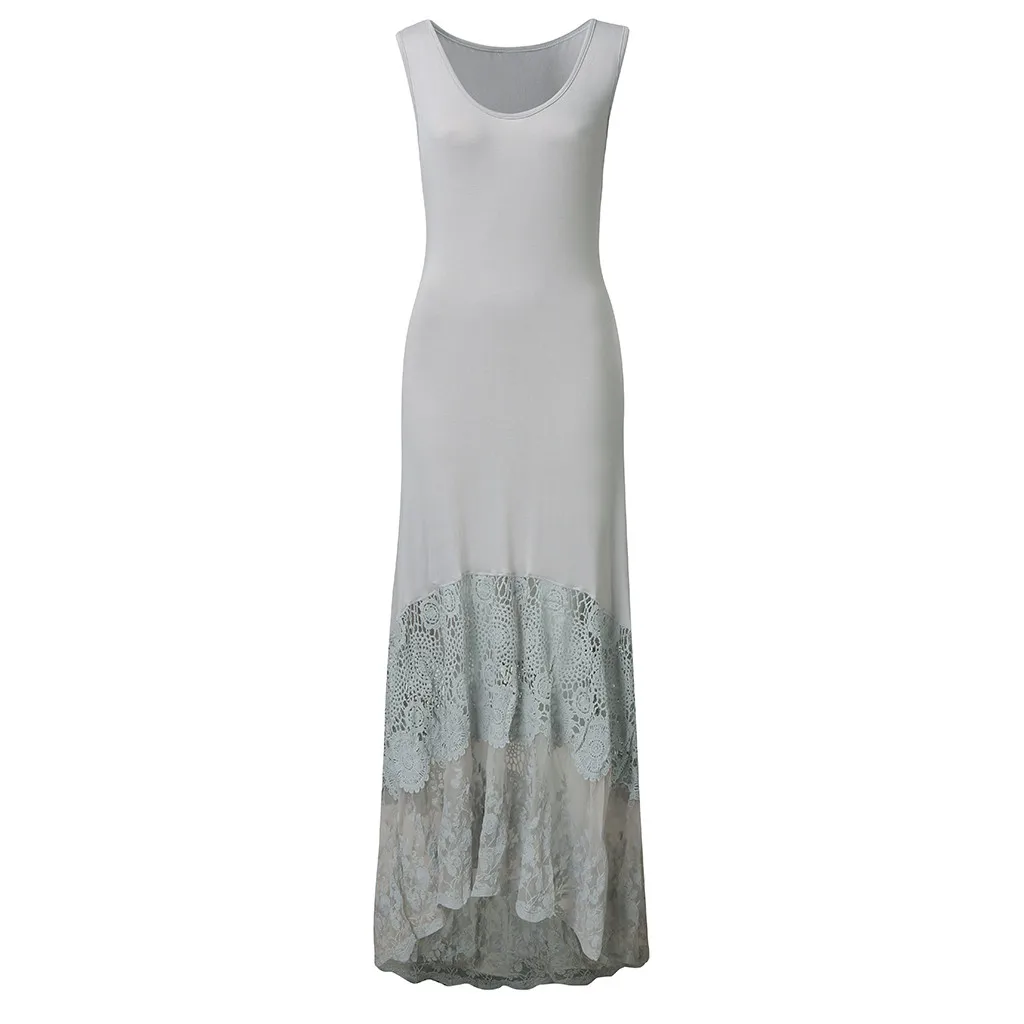 Dress Summer Women Long Pop Tide Lady Summer Fashion Solid Color Vest Sleeveless Lace Dress Vestito Donna