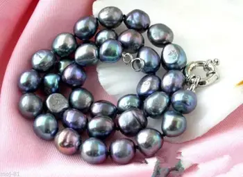 

HUGE NATURAL CULTURED 9-10MM SOUTH SEA BLACK BAROQUE PEARL NECKLACE 18"