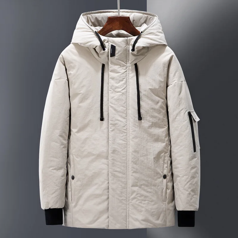 Men Winter New Long Casual Thick Fleece Hooded Waterproof Down Jacket Coat Men Outwear Fashion Pockets Down Jacket
