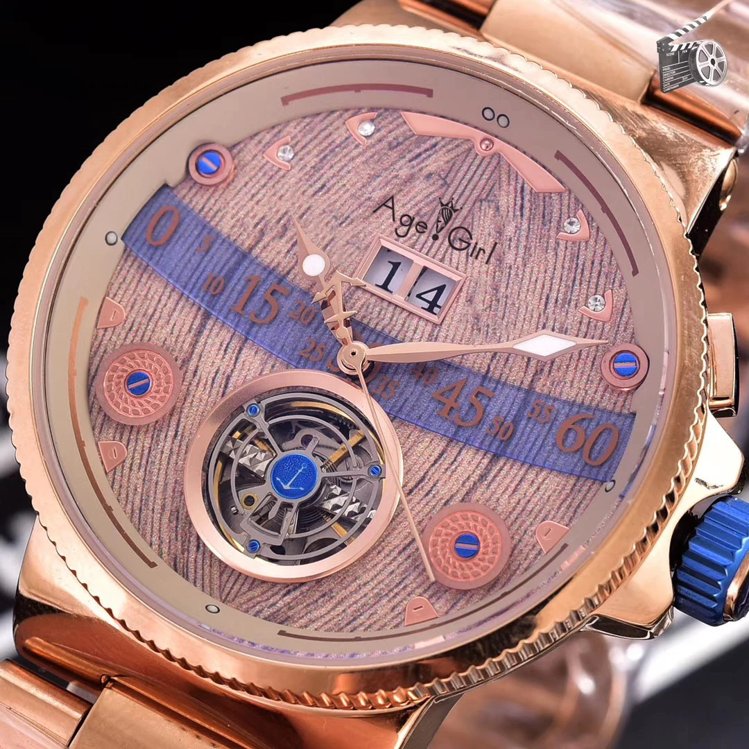 

Luxury Brand New Men Automatic Mechanical Watches Rose Gold Stainless Steel Grand Deck Watches Tourbillion Calendar Limited AAA+