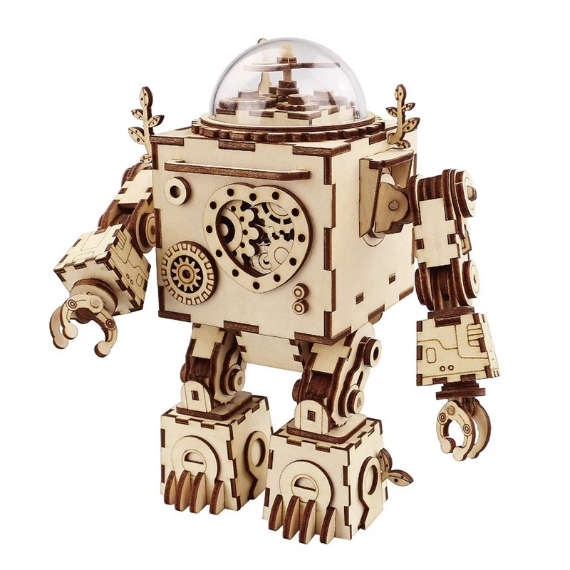 Robotime деревянная ручная работа Diy Сборная модель музыкальная шкатулка стимпанк может поворачиваться заводная Музыкальная шкатулка идеальный подарок для друзей Чи - Цвет: Wood color