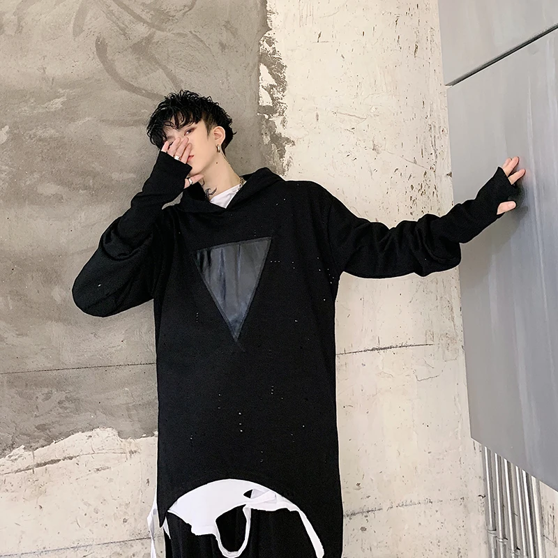M-XL! темная индивидуальность, бренд, тренд волос, необычная куртка, красивый студенческий головной убор с капюшоном, мужское длинное пальто