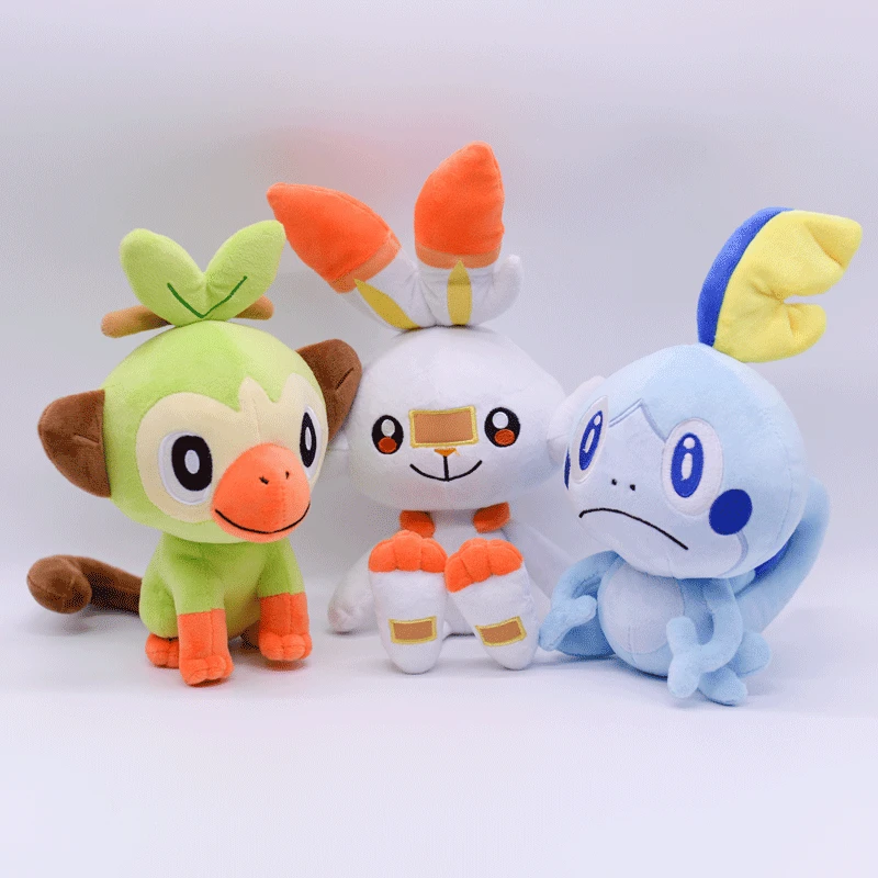 Покемон 3 шт./компл. Куклы Мягкие щит меч Grookey Sobble Scorbunny плюшевая игрушка в виде фигурки; высота каблука 18 см - Цвет: 3 dolls a set
