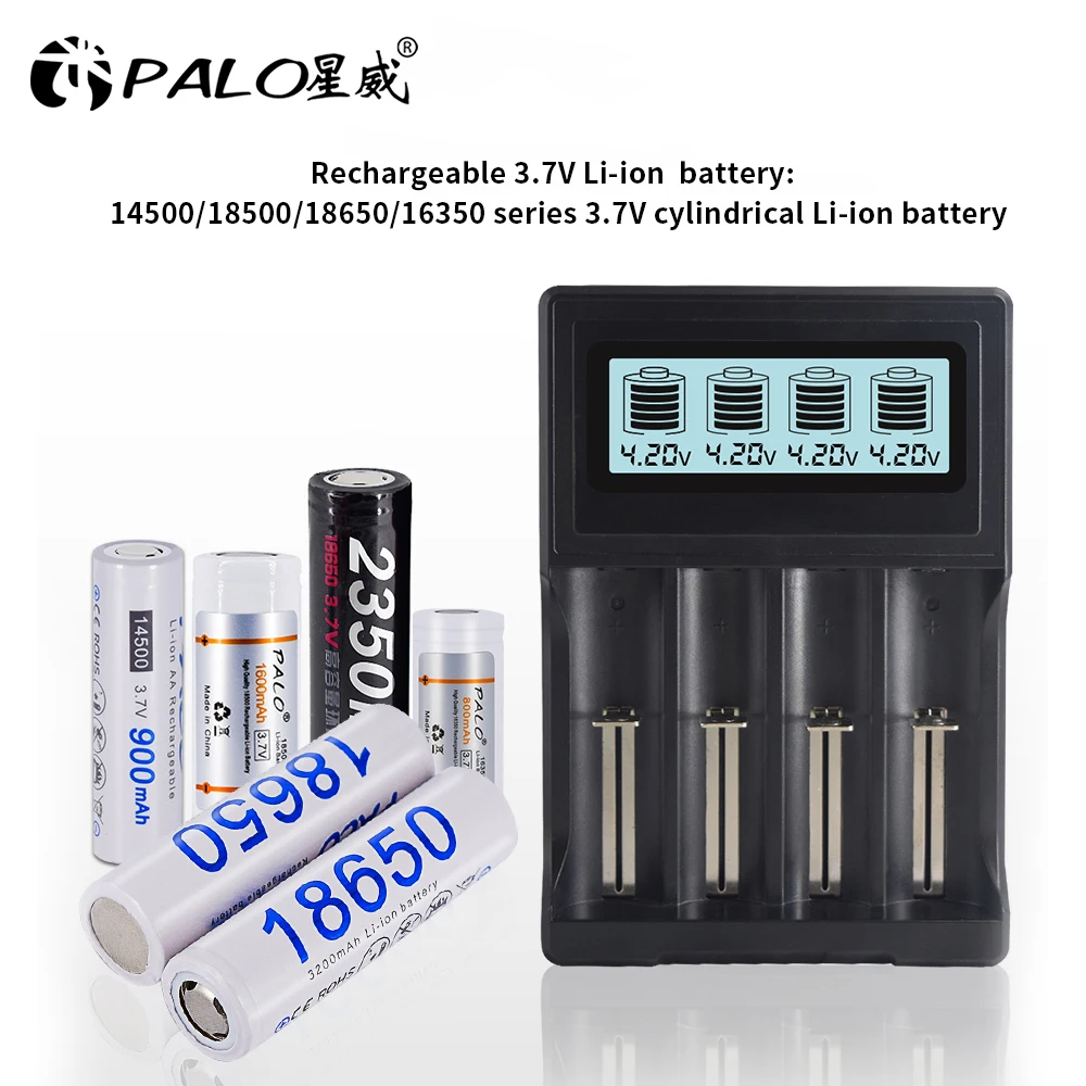 PALO 3.7V 18650 battery charger for 18650 26650 16340 14500 lithium battery+14500 AA Li-Ion Rechargeable Battery