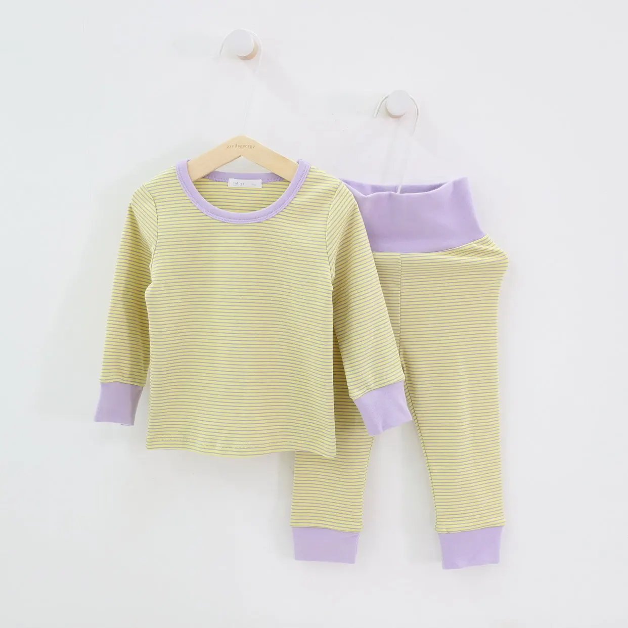 Light yellow Детские пижамные комплекты для мальчиков и девочек; хлопковая мягкая одежда для сна в полоску с круглым вырезом; теплые костюмы; детские пижамы; одежда для сна; домашняя одежда; детские пижамы - Цвет: Light yellow