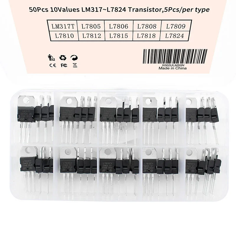 Linear Regulator Transistors 50pcs Electronic Kit L7812 LM317T L7805 L7806 L7808 L7809 L7810 L7815 L7818 L7824 10 Value*5pcs bjt transistor,transistors kit,mosfet transistor,voltage regulator ic