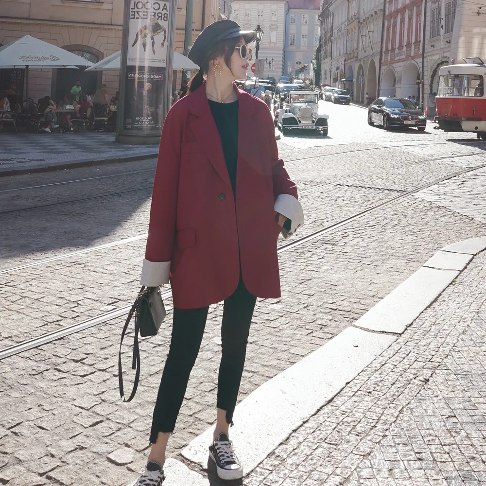

Photo Shoot Oversize Loose Contrast Color Suit 2020 Spring New Style WOMEN'S Dress Retro Young-Style Short Jacket